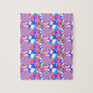 Puzzle Abstraite orchidée rose mandala rose rétro