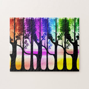 Puzzle Abstraits Feuilles colorés de la forêt pastel