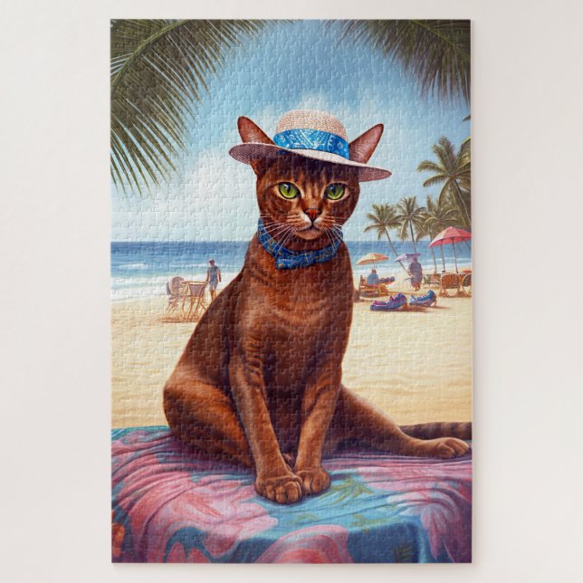 Puzzle Abyssinian cat on Beach, cadeau d'été pour amoureu (Vertical)