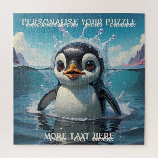 Puzzle Adorable bébé pingouin Jouer dans l'océan Arctique (Vertical)