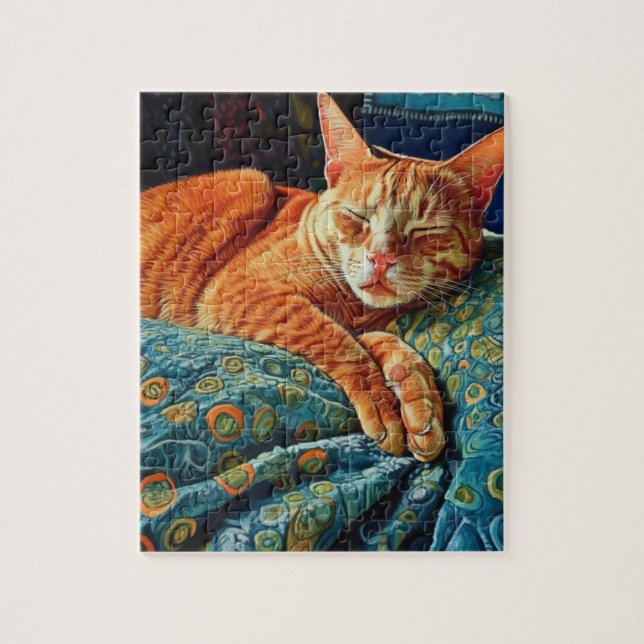 Puzzle Adorable chat au gingembre couché (Vertical)