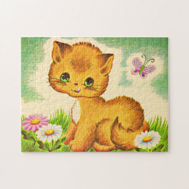 Puzzle adorable chaton aux yeux verts (Horizontal)