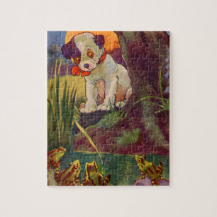 Puzzle adorable chiot et grenouilles taureaux dans les an