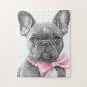 Puzzle Adorable chiot français bulldog avec un arc rose