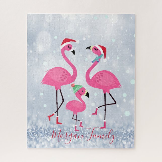 Puzzle Adorable Flamants roses de famille Santa Hat (Vertical)