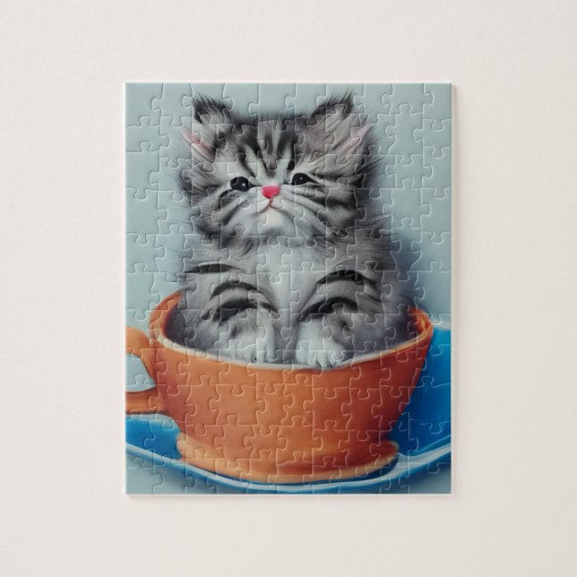 Puzzle Adorable Kitten dans une Tea up (Vertical)
