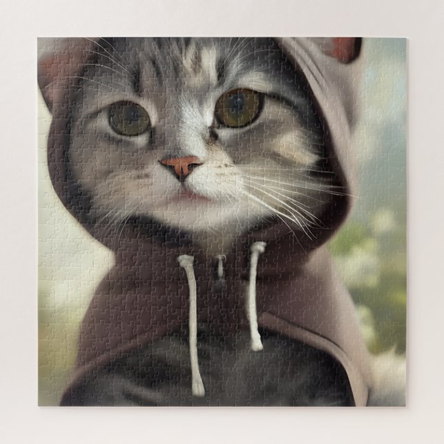 Puzzle Adorable Kitten portant un Sweat - shirt à capuche (Vertical)