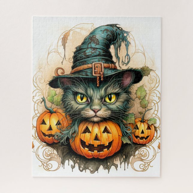 Puzzle Adorable Petit Kitty Chat Sorcière (Vertical)