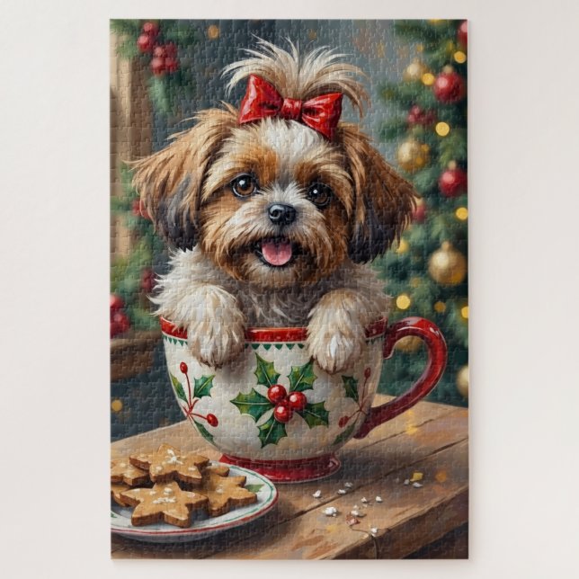 Puzzle Adorable Shih Tzu Dog in Christmas Mug Cozy Art (Vertical)