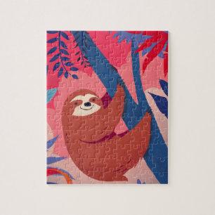 Puzzle Adorable Sloth dans la jungle rose colorée