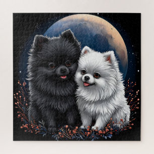 Puzzle Adorables chiots Pomeranian noir et blanc