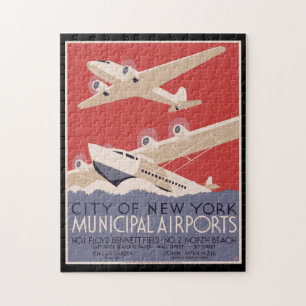 Puzzle Aéroports municipaux de la ville poster vintage de