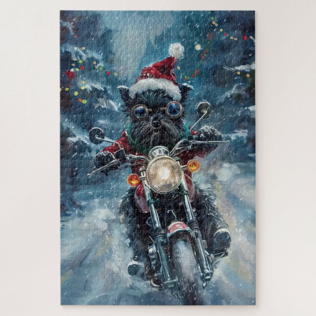 Puzzle Affenpinscher Chien équitation Moto Noël (Vertical)