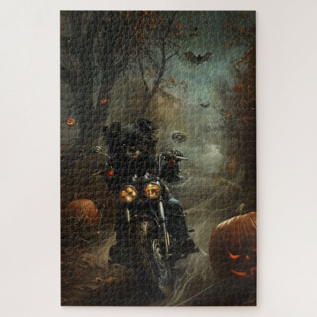 Puzzle Affenpinscher équitation moto Halloween effrayant (Vertical)
