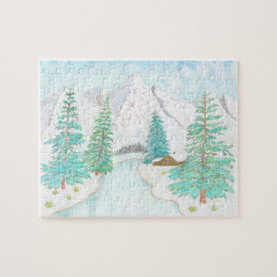 Puzzle Affiche brillante Hiver et Conifères