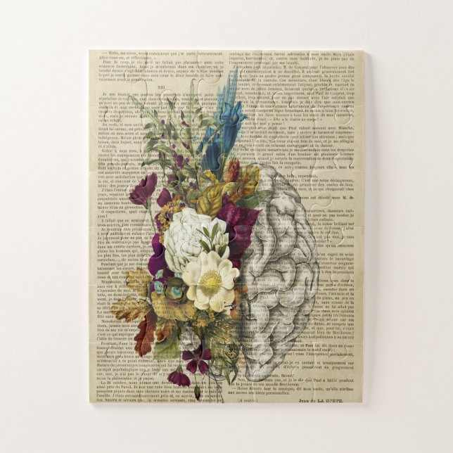 Puzzle affiche d'anatomie du cerveau floral médical (Vertical)