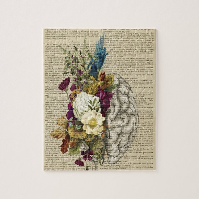 Puzzle affiche d'anatomie du cerveau floral médical (Vertical)