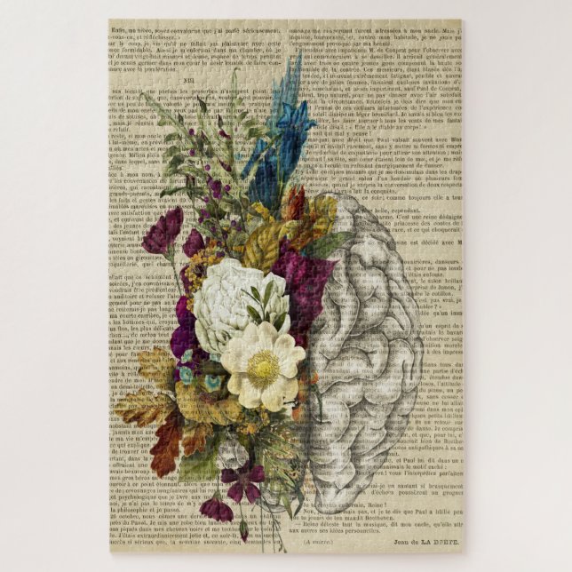 Puzzle affiche d'anatomie du cerveau floral médical (Vertical)