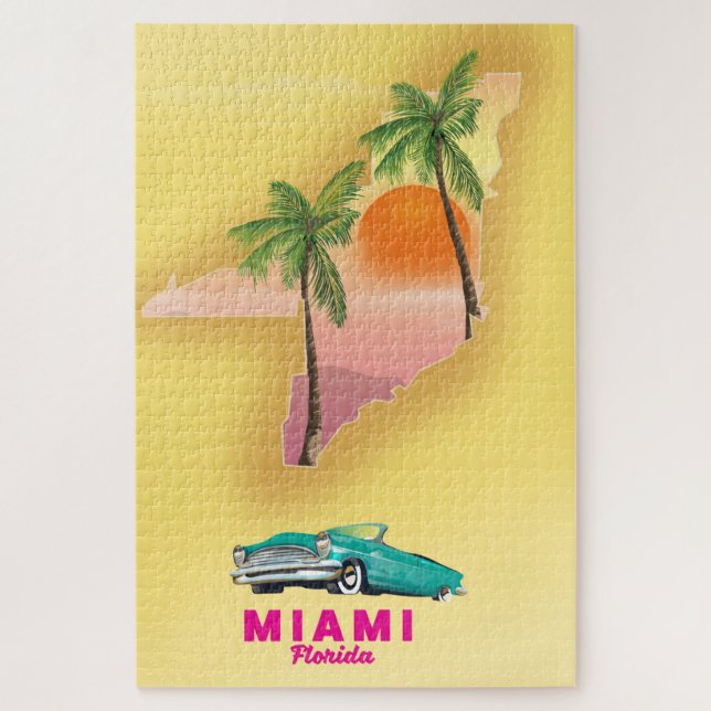 Puzzle Affiche de carte illustrée de Miami Floride (Vertical)