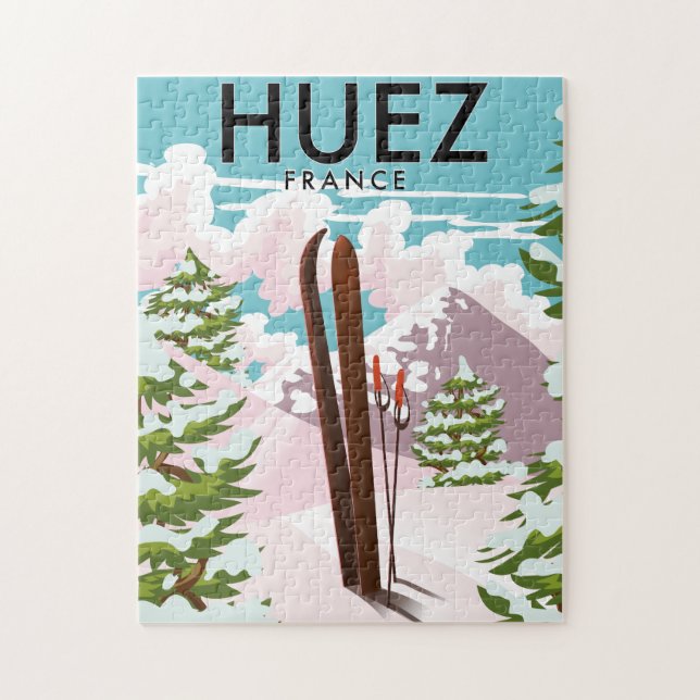 Puzzle Affiche de ski Retro de Huez France (Vertical)