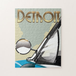 Puzzle Affiche de voyage automobile vintage de Détroit Mi