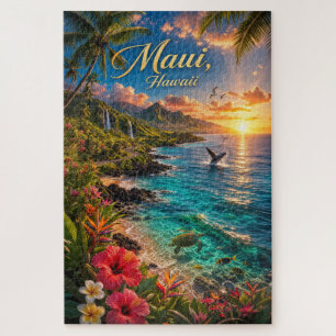 Puzzle Affiche de voyage de la côte tropicale de Maui Haw