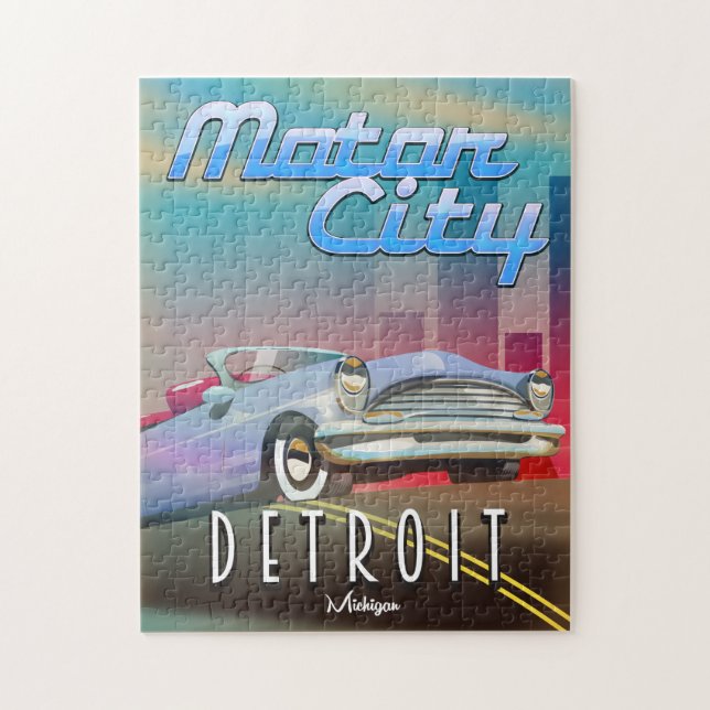 Puzzle Affiche de voyage de Motor City Detroit Michigan. (Vertical)