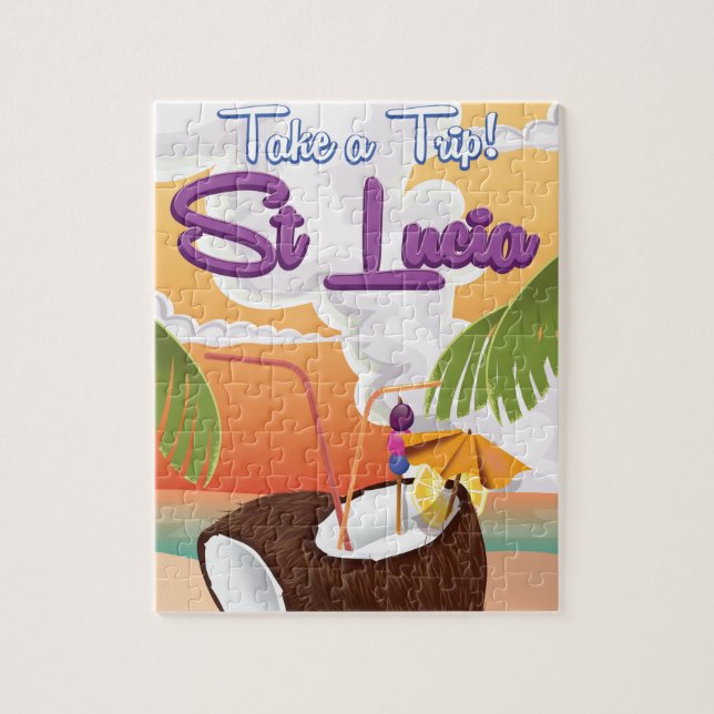 Puzzle Affiche de voyage du Cartoon de Sainte-Lucie. (Vertical)