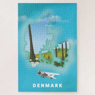 Puzzle Affiche de voyage illustrée de la carte du Danemar