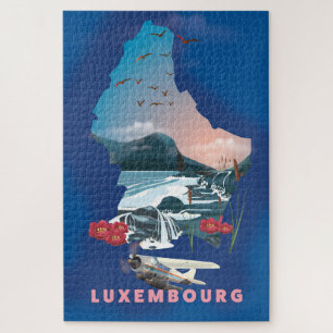 Puzzle Affiche de voyage illustrée de la carte du Luxembo