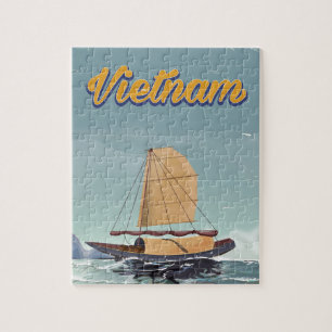 Puzzle Affiche de voyage vintage bateau de pêche vietnami
