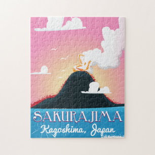 Puzzle Affiche de voyage vintage du volcan Sakurajima Jap