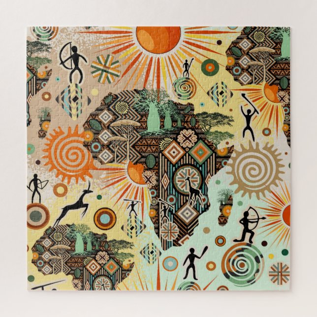Puzzle Africa Map Decorative Tribal Elements Pattern (Vertical)