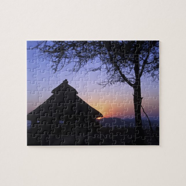Puzzle Afrique, Éthiopie, région du fleuve Omo, coucher d (Horizontal)