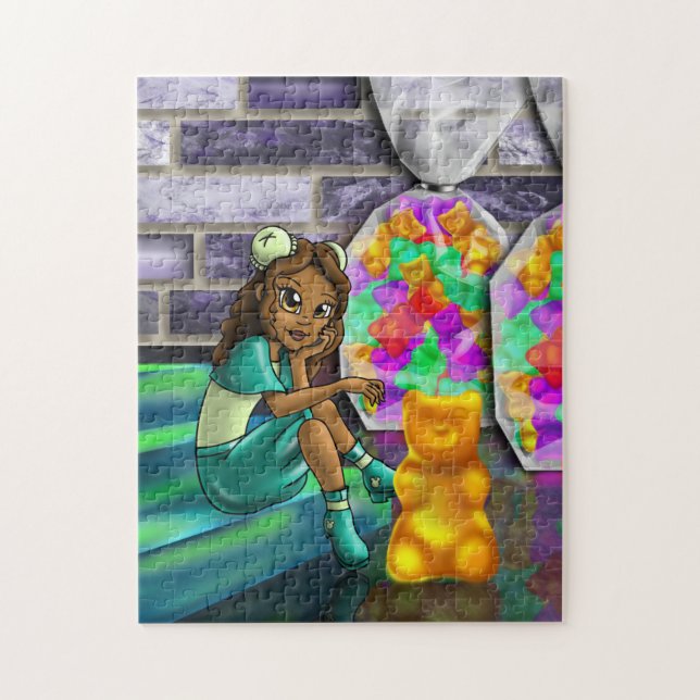 Puzzle Afro-Américaine fille et ours de gomme (Vertical)