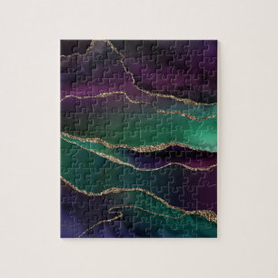 Puzzle Agate attrayante   Joyau foncé Tone Pierre Or Vein