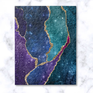 Puzzle Agate bleu violet Aqua Gold Veines