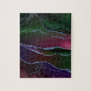 Puzzle Agate dynamique Poubelle rose et vert pour bijou