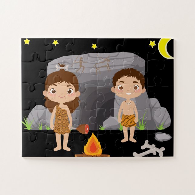 Puzzle Âge De Pierre Caveman Enfants Sous Ciel Nuit (Horizontal)
