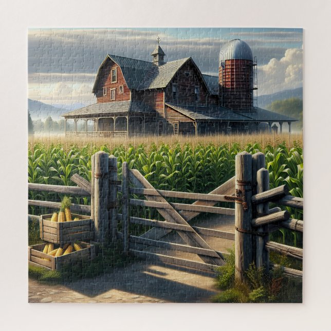 Puzzle Agritourisme rustique avec Cornfield Ai Art (Vertical)