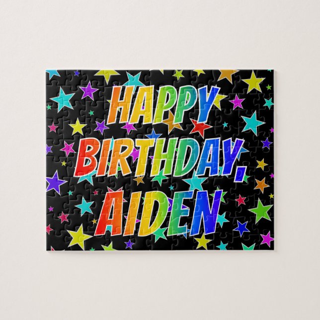 Puzzle "AIDEN" Prénom, Amusant "HEUREUX ANNIVERSAIRE" (Horizontal)