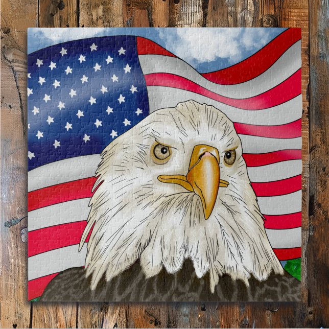 Puzzle Aigle à tête blanche et drapeau américain patrioti (Créateur téléchargé)