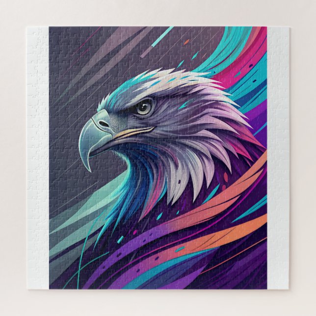 Puzzle Aigle de fer-néon — Tête stylisée avec géométrie (Vertical)