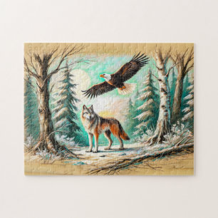 Puzzle Aigle et Loup dans le Dessin à la Craie Pastel de