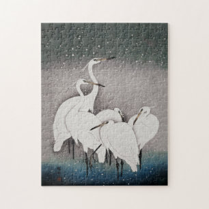 Puzzle Aigrettes japonaises Grues Oiseau Hiver Neige Art