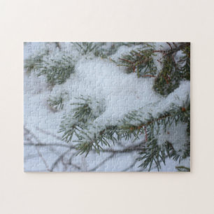 Puzzle Aiguilles de pin couvertes de neige Nature hiverna