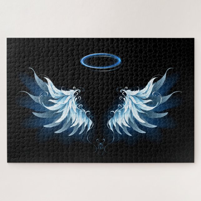 Puzzle Ailes d'angle brillant bleu sur arrière - plan noi (Horizontal)