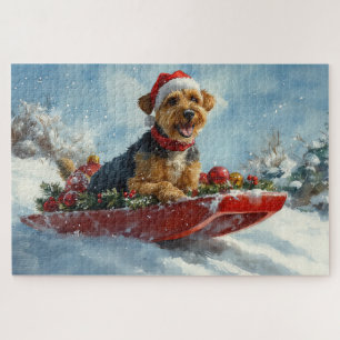Puzzle Airedale Chien dans la boue Laisser neiger Noël