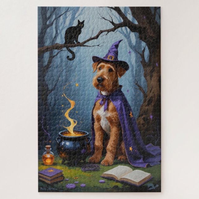 Puzzle Airedale Chien Whimsical Halloween Peinture (Vertical)