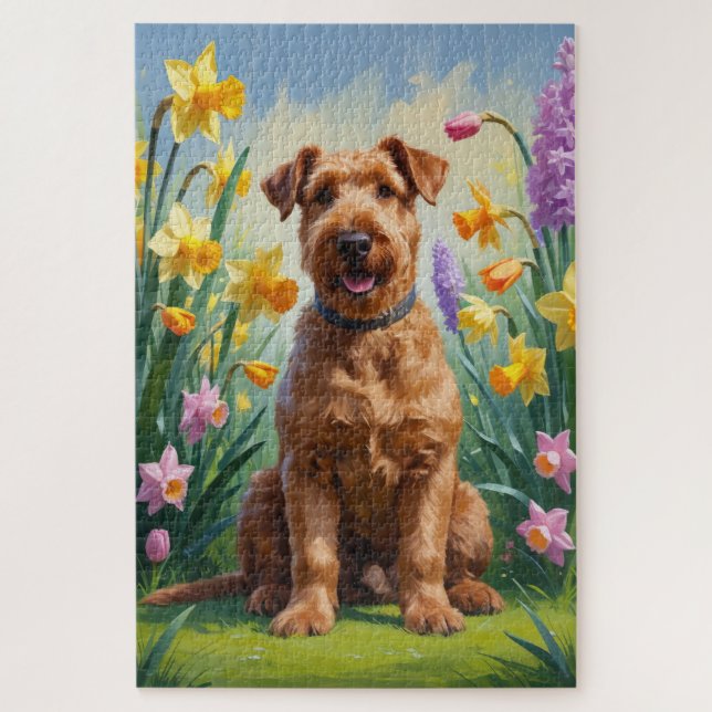 Puzzle Airedale Fleurs de printemps de chien Peinture (Vertical)